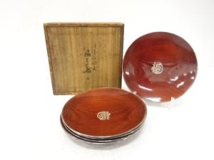 溜塗　福禄寿　銘々皿　5客揃